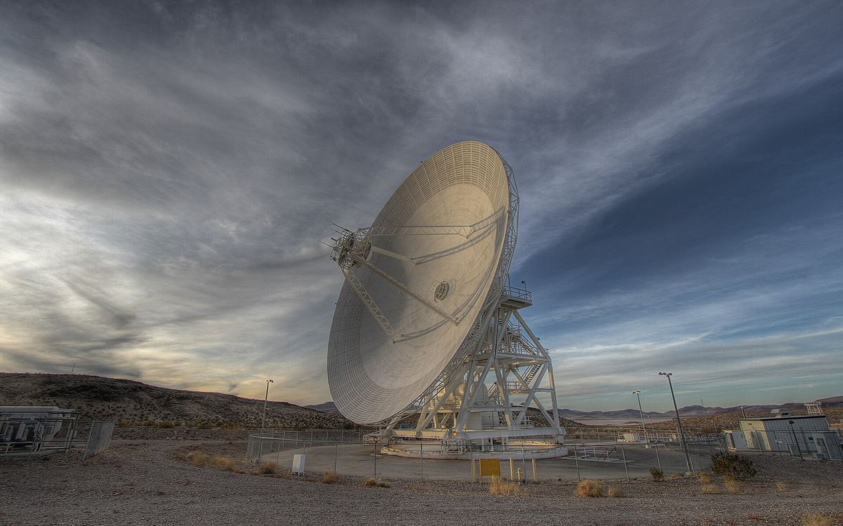 A 34-meter antenna at NASA's Goldstone Deep Space Communications Complex
